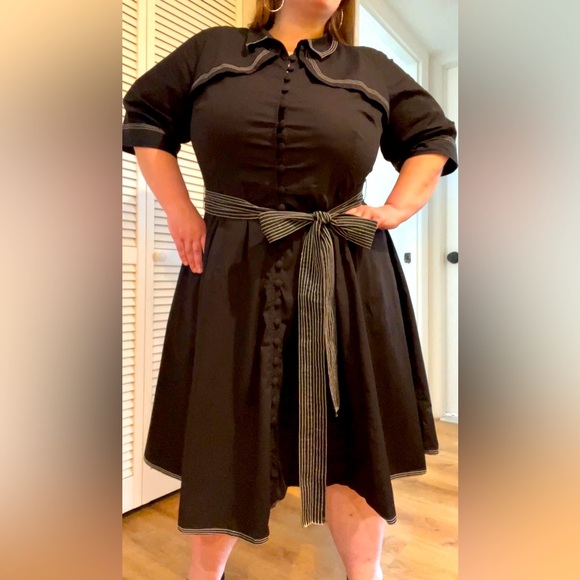 Rockabilly Goth Pinup Dress | Button-Up Sash-Tie Collar Yoke & Pockets | 3X 24W - Picture 3 of 11